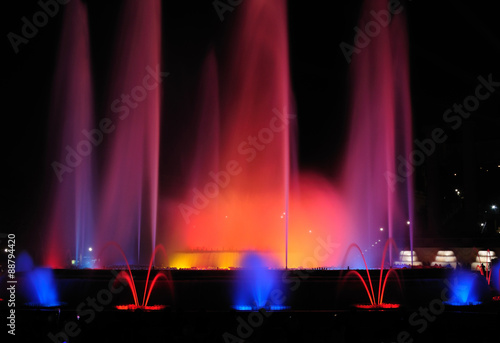 Night show of singing fountains in Barcelona. Spain. 