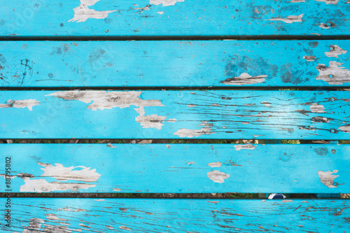 Holztisch, blau, lackiert, Farbe abgeblättert