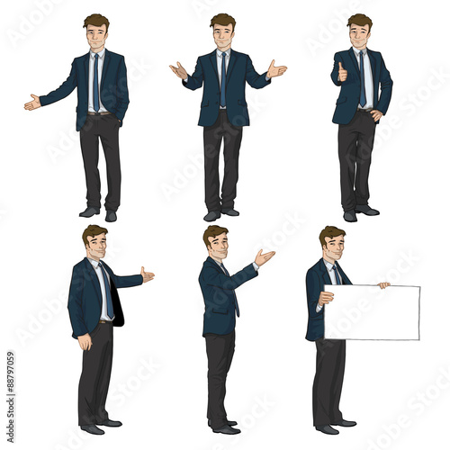 Eine realistische Comicfigur in sechs unterschiedlichen Posen.