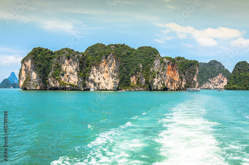 Rock islands in a Phang Nga Bay, Thailand View from boat.