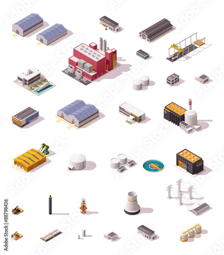 Vector isometric factory buildings set