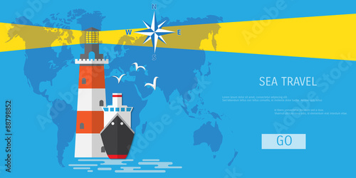 Vector flat concept of World travel and tourism.