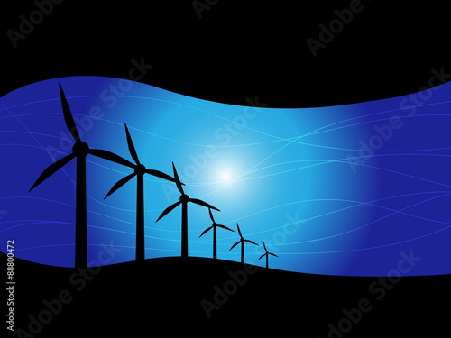 Wind turbines template blue background