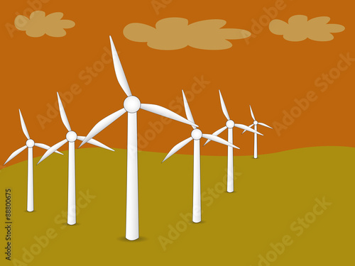 Wind turbines retro landscape background