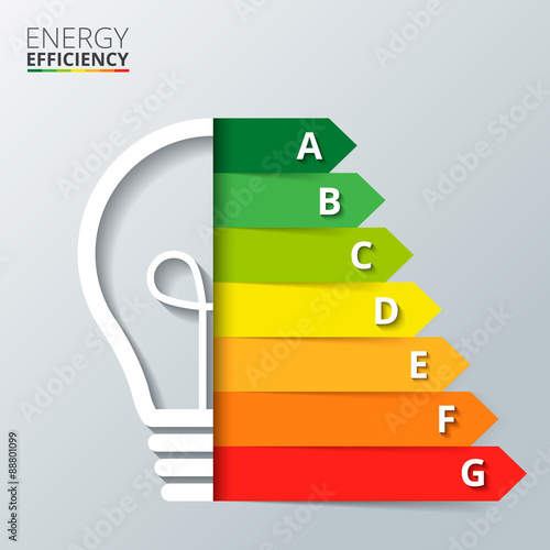 Energy efficiency rating with lightbulb. 