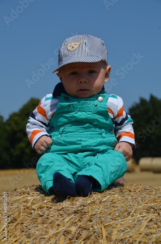 Baby bei der Ernte zu Besuch auf dem Feld
