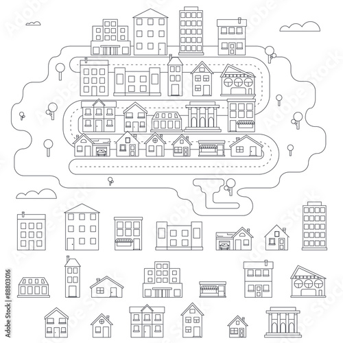 Real Estate City Building House Street Linear Icons Constructor