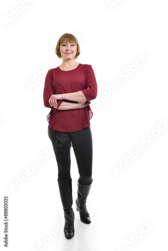 Portrait of a smiling attractive middle aged caucasian woman iso