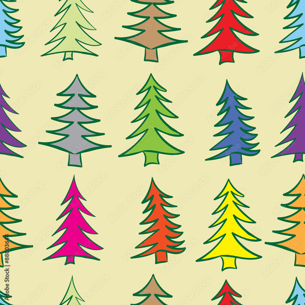 Fototapeta premium Seamless multi-colored fir-trees