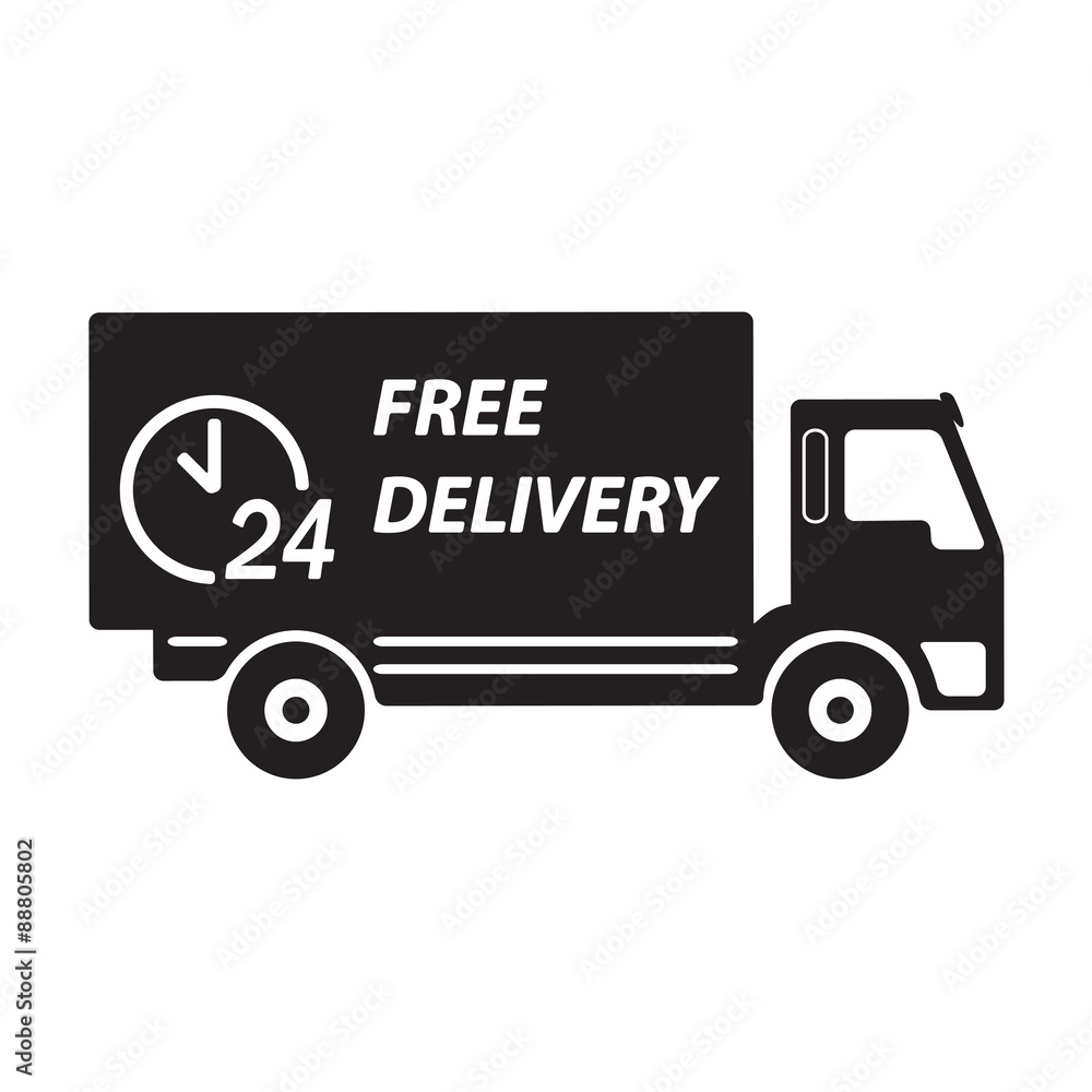 Free delivery icon, vector symbol car carrying cargo, 24 hour. Free delivery icon, vector symbol car carrying cargo, 24 hour.
