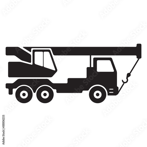 Truck crane. Black silhouette. Construction icon.
