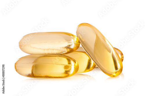 Omega 3 capsules from Fish Oil on white background