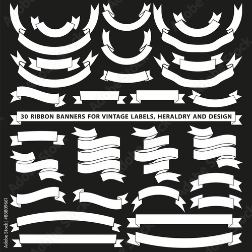 Set of thirty vector banner ribbons