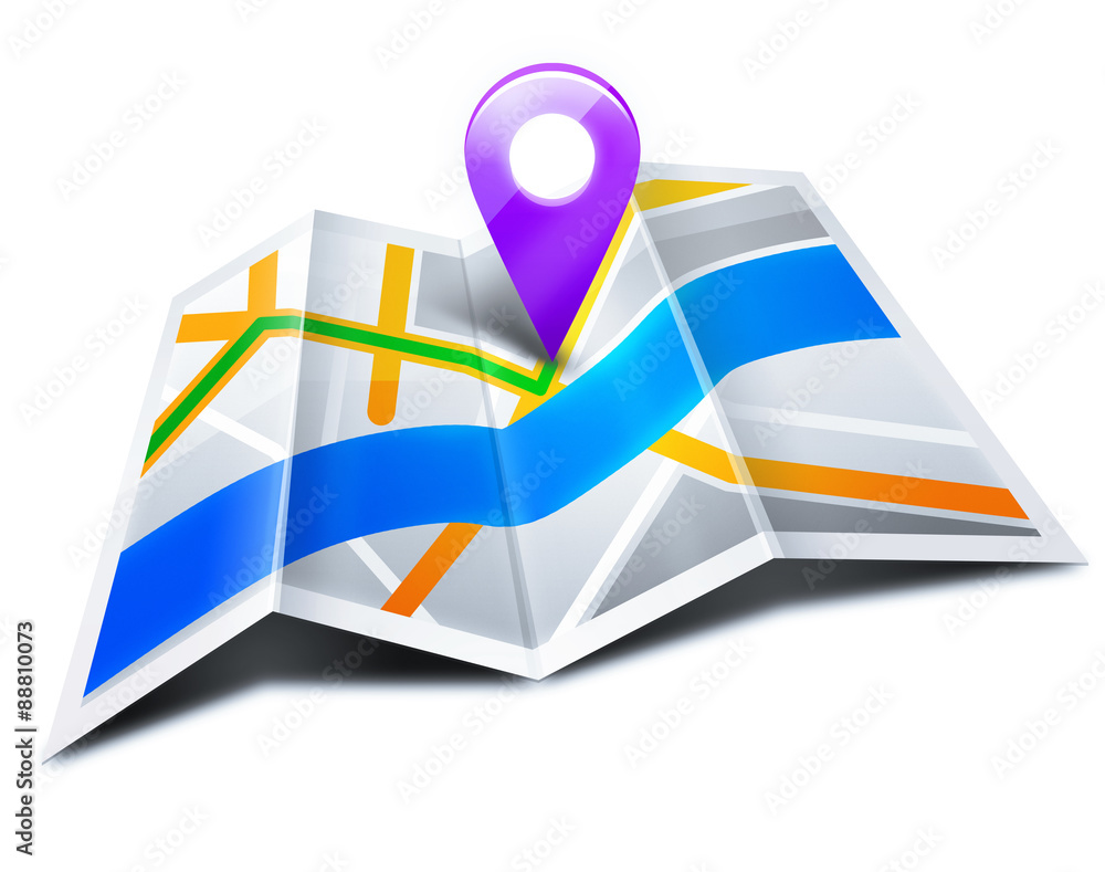 Nawigacja GPS z rozłożoną mapą  - obrazy, fototapety, plakaty 