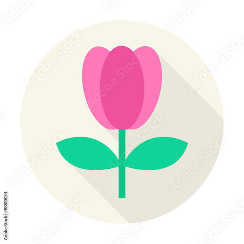 Flat Nature Tulip Flower Circle Icon with Long Shadow