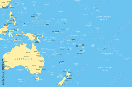 Australia and Oceania map - highly detailed vector illustration.
