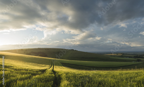 Beautiful panorama landscape South Downs countryside in Summer