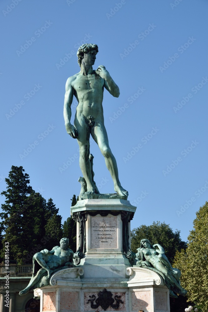 David at the Piazzale Michelangelo in Florence Italy under blue sky