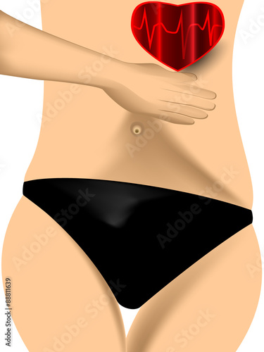 Heart electrocardiogram as a heart on a female chest