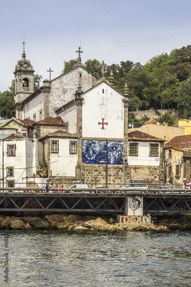 Panoramic from Douro river tour boat, view of Church Of Massarelos