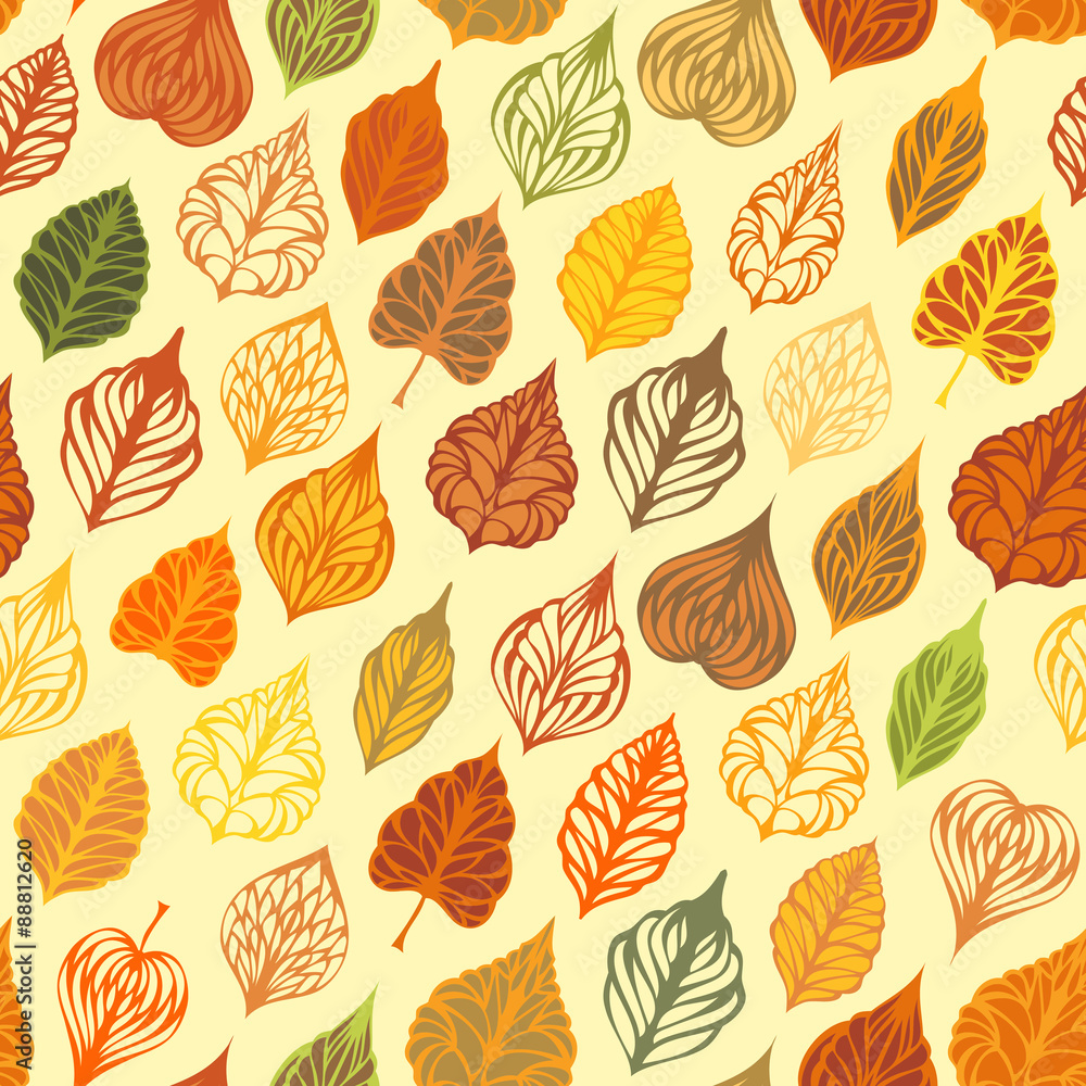 Vector autumn seamless leaves pattern. Vector autumn seamless leaves pattern.