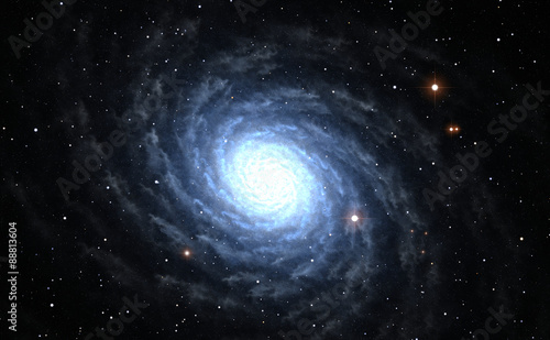 Illustration of blue Spiral Galaxy with star field