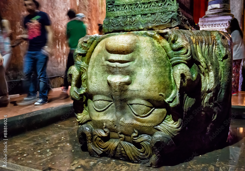 Head of Medusa in ancient Basilica Cistern, Istanbul, Turkey