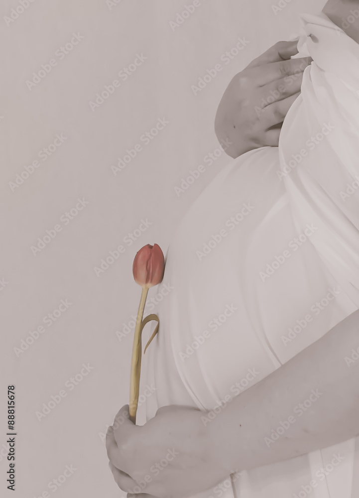 Babybauch mit Tulpe
