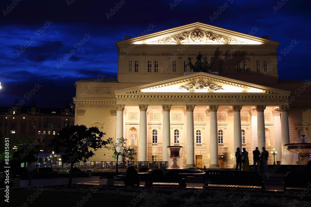 July 11, 2015, Moscow, Russia, Bolshoi Theatre at night..