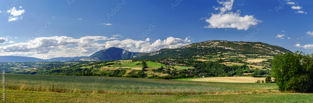 Beautiful wide angle panoramic view, original nature, Alps