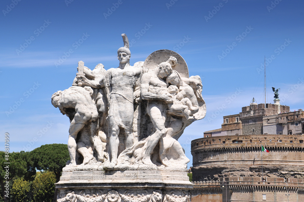 Obraz premium Old Monument and The Angel Castle in Rome, Italy