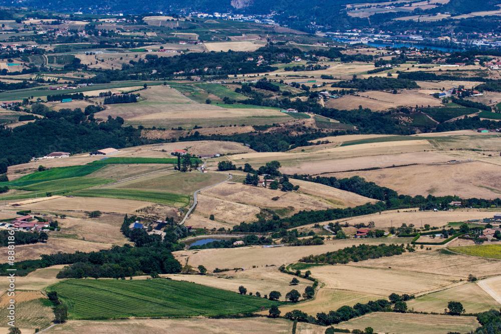 Campagne jaunis par la sècheresse de l'été caniculaire