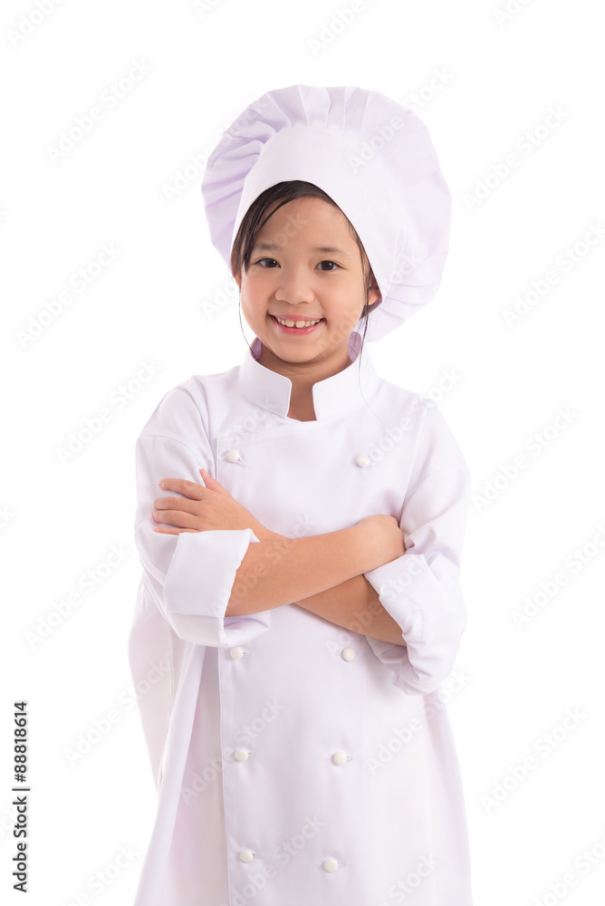 Little asian girl chef in uniform Little asian girl chef in uniform