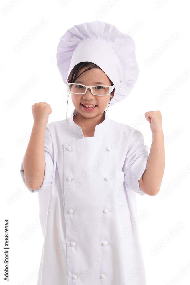 Little asian girl chef in uniform Little asian girl chef in uniform