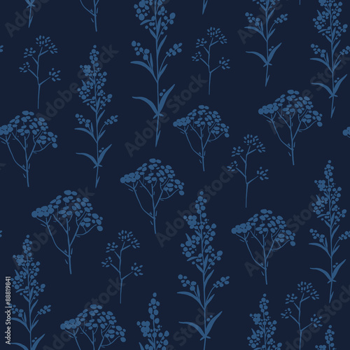 Seamless hand-drawn floral pattern with herbs