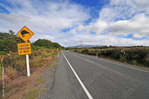Kiwi crossing road sign, New Zealand