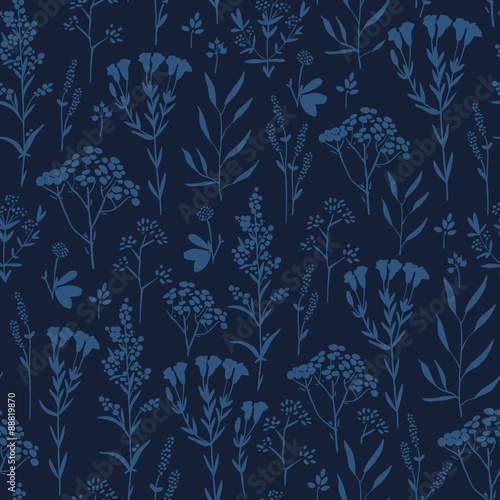 Seamless hand-drawn floral pattern with herbs
