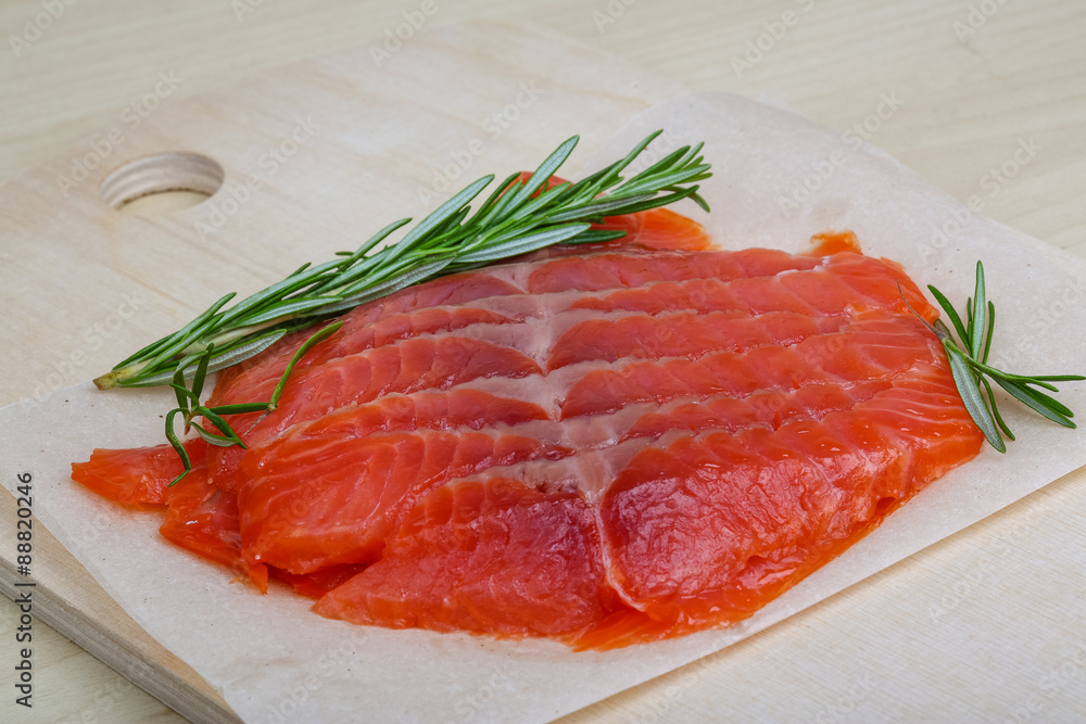 Sliced salmon