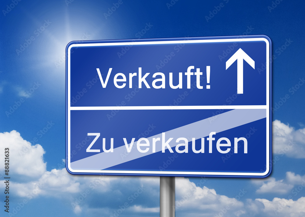 Verkauft zu verkaufen Schild blau Verkauft zu verkaufen Schild blau
