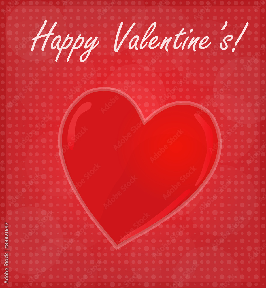 Happy Valentine's Card with Glossy Heart Red Background EPS 10