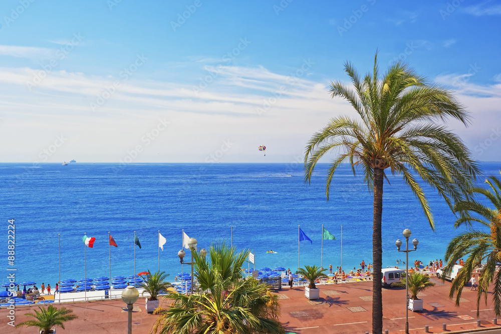 Fototapeta premium Promenade d Anglais (English promenade) in Nice, France. Bay vie