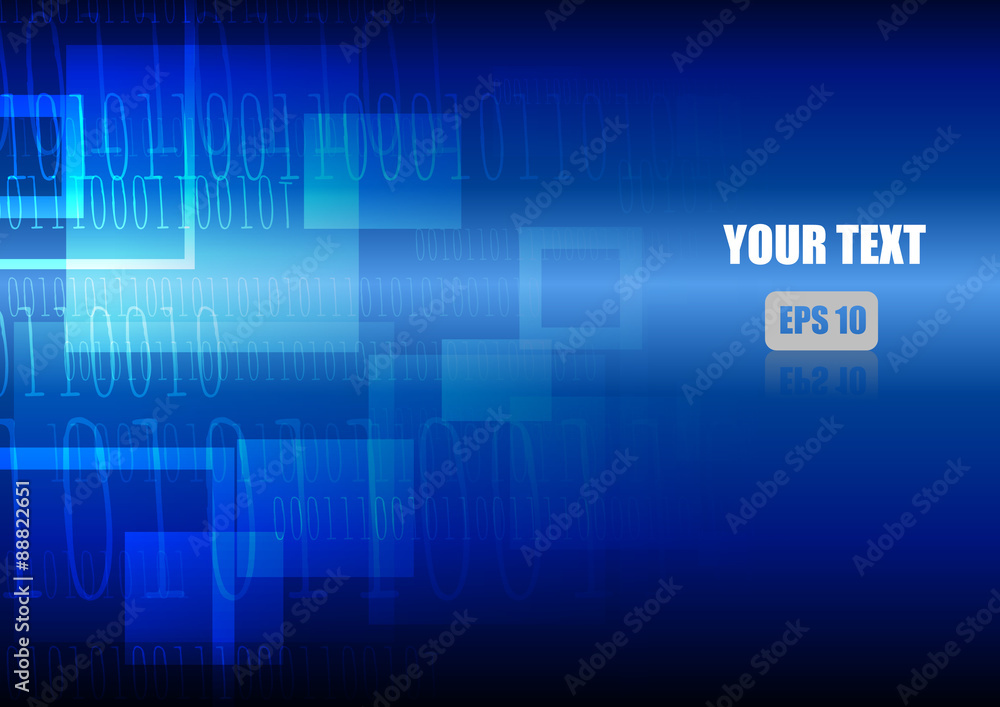 Vector : Abstract square and binary number on blue background