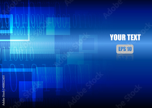 Vector : Abstract square and binary number on blue background