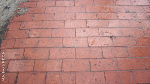 Wallpaper Mural walk on the pavement/walking down the red wet pavement, traffic on bridge Torontodigital.ca