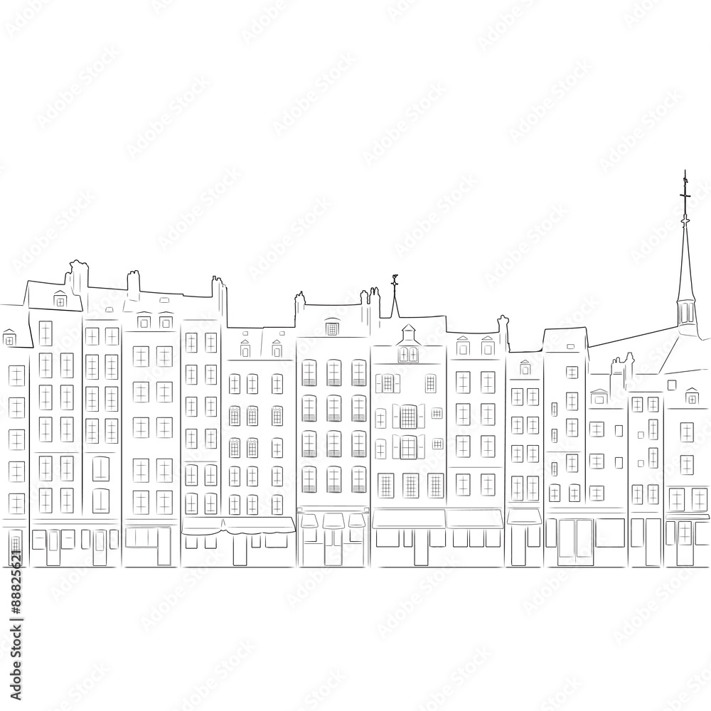 Outline of cityscape Honfleur, vector illustration