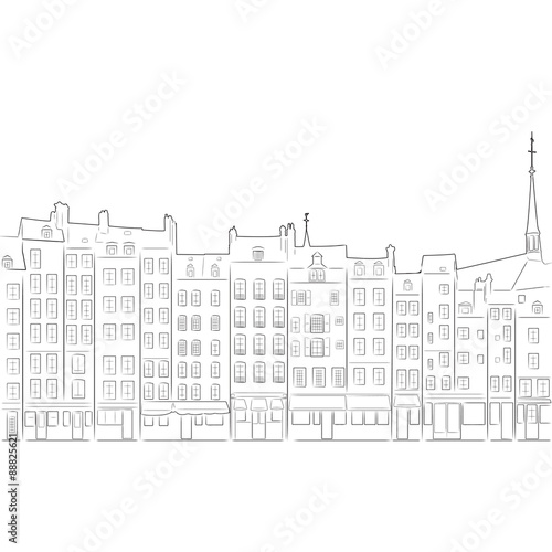 Canvas Print Outline of cityscape Honfleur, vector illustration