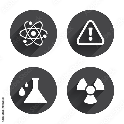 Attention radiation icons. Chemistry flask.