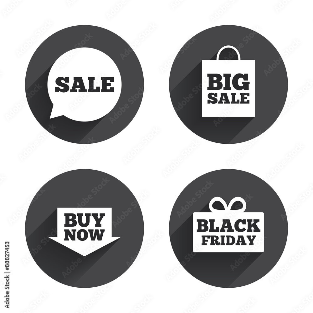 Fototapeta premium Sale speech bubble icons. Buy now arrow symbol