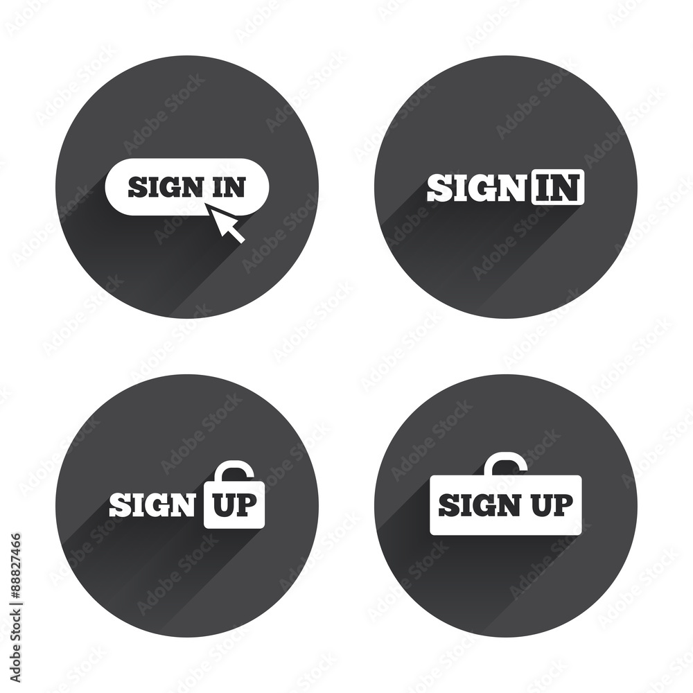 Sign in icons. Login with arrow, hand pointer. Sign in icons. Login with arrow, hand pointer.
