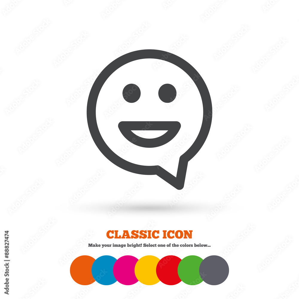 Fototapeta premium Happy face speech bubble symbol. Smile icon.